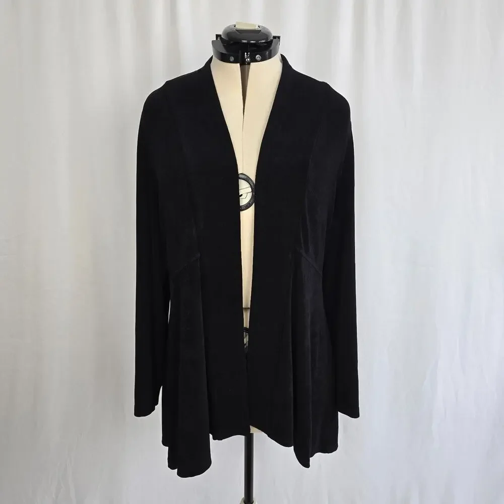 Chico's Open Cardigan Women's 16 / 18 Black Ruffles Long Sleeves